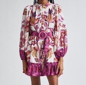 ​FARM Rio Sunset Tapestry Long Sleeve Mini Shirtdress